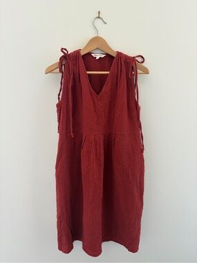 dagg & stacey Red Sleeveless V-Neck Midi Dress with Tie Shoulders, US 2